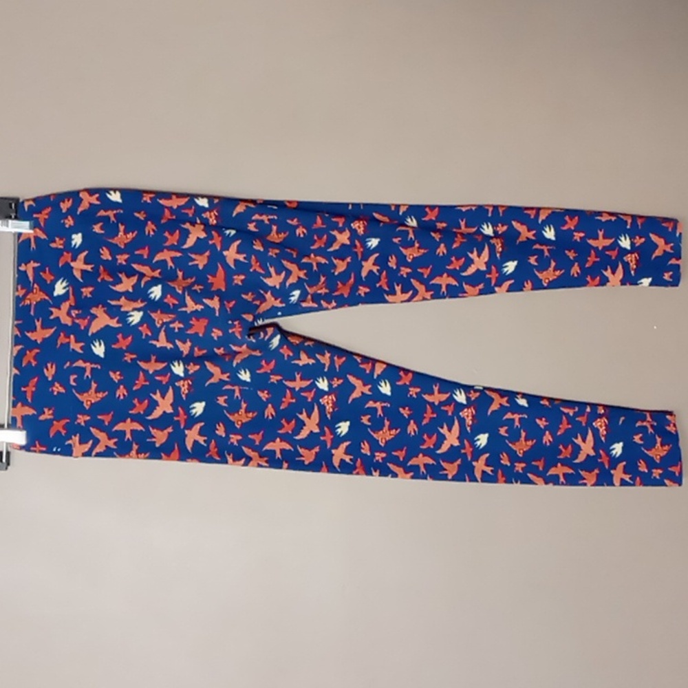 LuLaRoe Blue w Red Bird Leggings One Size - Picture 2 of 6
